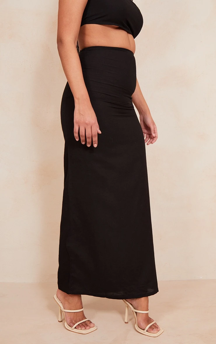 Black Brushed Woven Ruched V Front Maxi Skirt 2 Black Brushed Woven Ruched V Front Maxi Skirt - Image 2