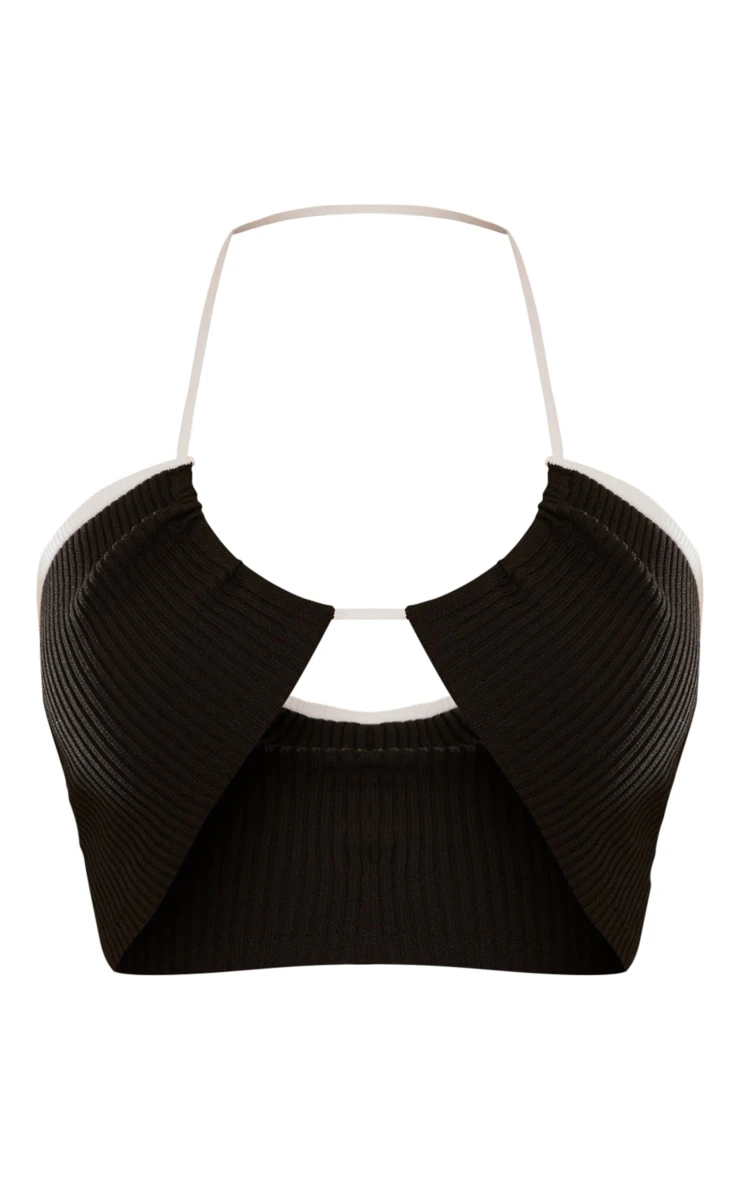 Black Contrast Binding Halter Neck Knit Top 5 Black Contrast Binding Halter Neck Knit Top - Image 5