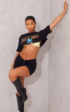 Black Jersey Ring Front Micro Mini Skirt