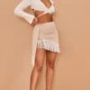 Sand Woven Fringe Hem Drape Front Mini Skirt
