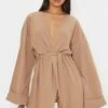 Camel Belted Oversized Sleeve Blazer