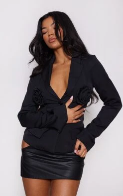 Black Rose Detail Fitted Blazer
