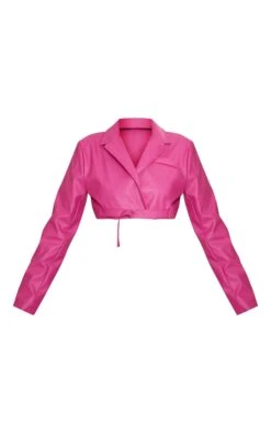 Bright Pink Buckle Detail Faux Leather Super Cropped Blazer -Modern Wear Boutique c599e621b7d45615df9b56afd98e9c181c6707fd cnd3349 5