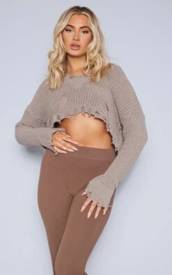 Mocha Extreme Distressed Knit Jumper