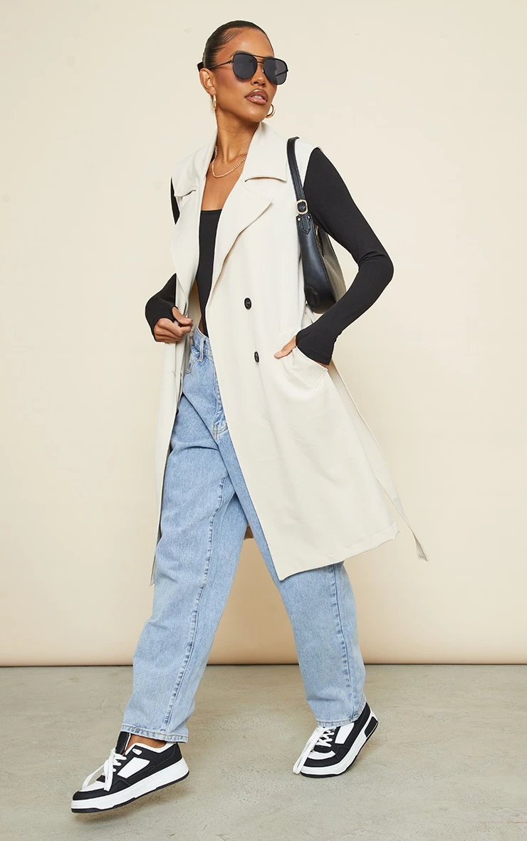 Stone Sleeveless Belted Trench Coat 1 Stone Sleeveless Belted Trench Coat