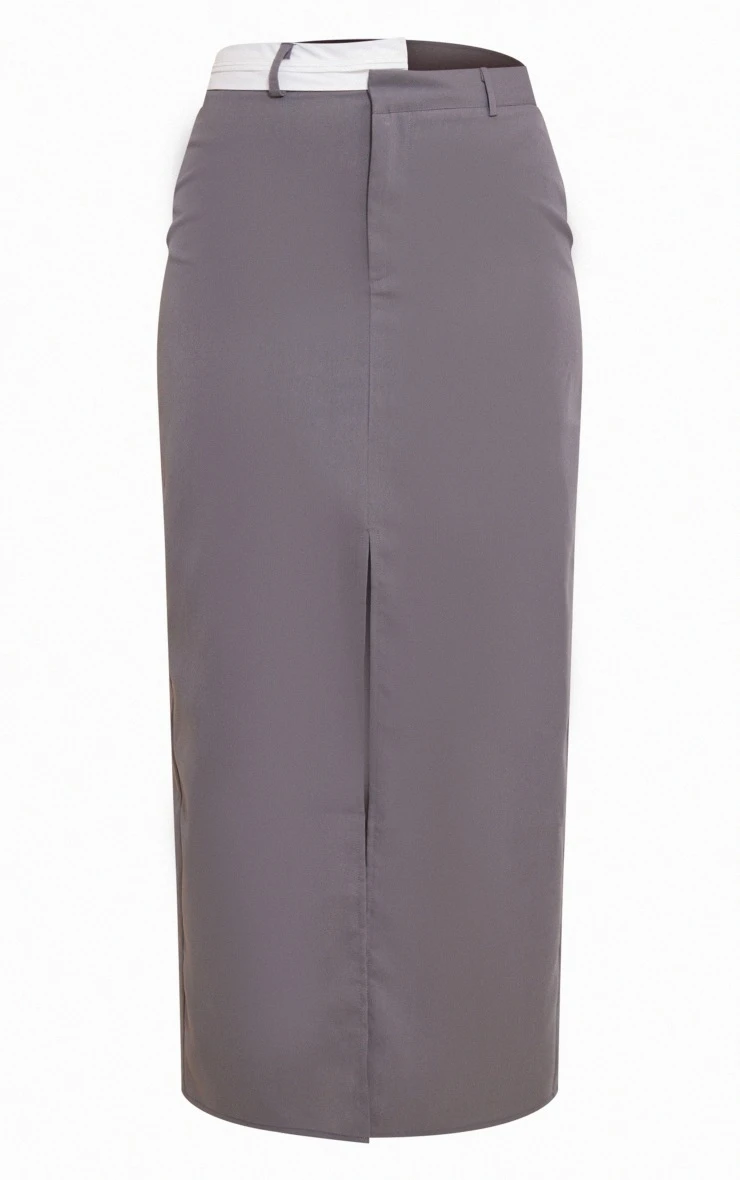Charcoal Tailored Fold Over Waist Midaxi Skirt 5 Charcoal Tailored Fold Over Waist Midaxi Skirt - Image 5