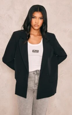 Black Double Breasted Oversized Boxy Fit Blazer