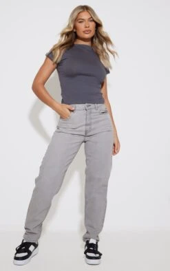 PRETTYLITTLETHING Grey Mom Jeans