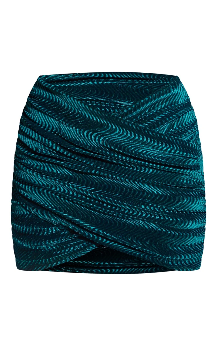 Emerald Green Textured Velvet Wrap Mini Skirt 6 Emerald Green Textured Velvet Wrap Mini Skirt - Image 6