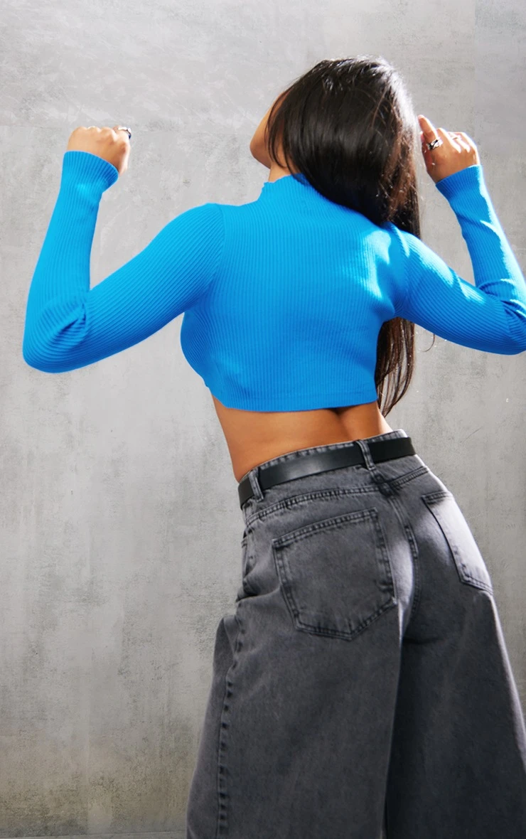 Blue Rib Knit Twist Front Top 2 Blue Rib Knit Twist Front Top - Image 2