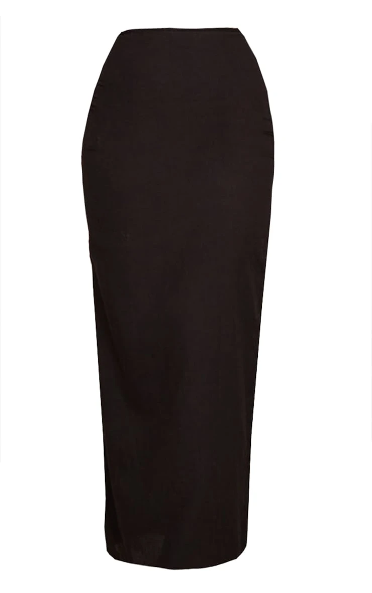 Black Brushed Woven Ruched V Front Maxi Skirt 5 Black Brushed Woven Ruched V Front Maxi Skirt - Image 5