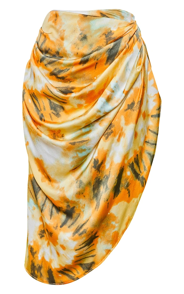 Orange Tie Dye Ruched Side Midi Skirt 3 Orange Tie Dye Ruched Side Midi Skirt - Image 3