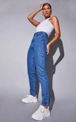 Mid Blue Wash Basic Straight Leg Jeans