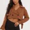 Camel Cropped Woven Trench Coat