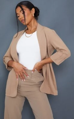 Camel Basic Turn Up Sleeve Blazer