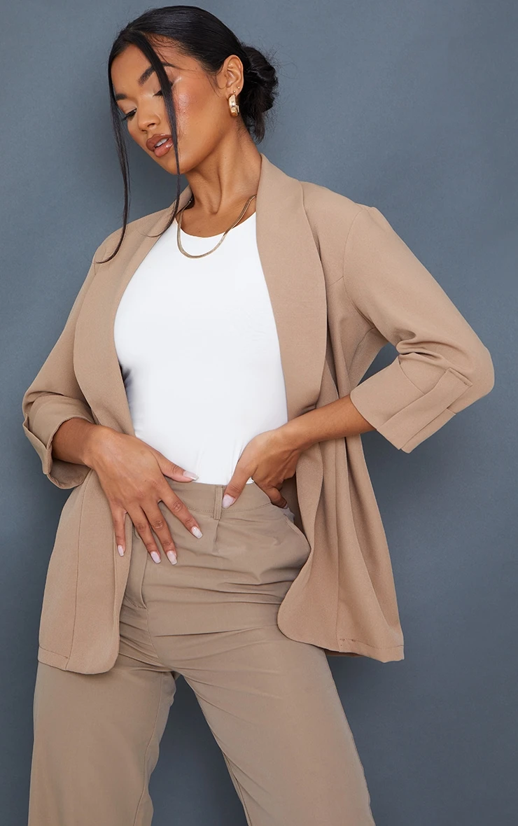 Camel Basic Turn Up Sleeve Blazer 1 Camel Basic Turn Up Sleeve Blazer