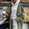 Khaki Woven Hooded Oversized Trench Coat