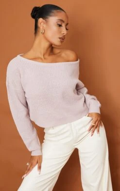 Blush Off The Shoulder Knitted Jumper