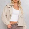 Stone Textured Look Faux Leather Biker Jacket