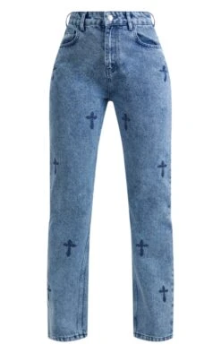 Mid Blue Wash Cross Print Long Leg Straight Leg Jeans -Modern Wear Boutique d3e730d85a86a1069f7424edb72d2f9286db572f cnb8267 5