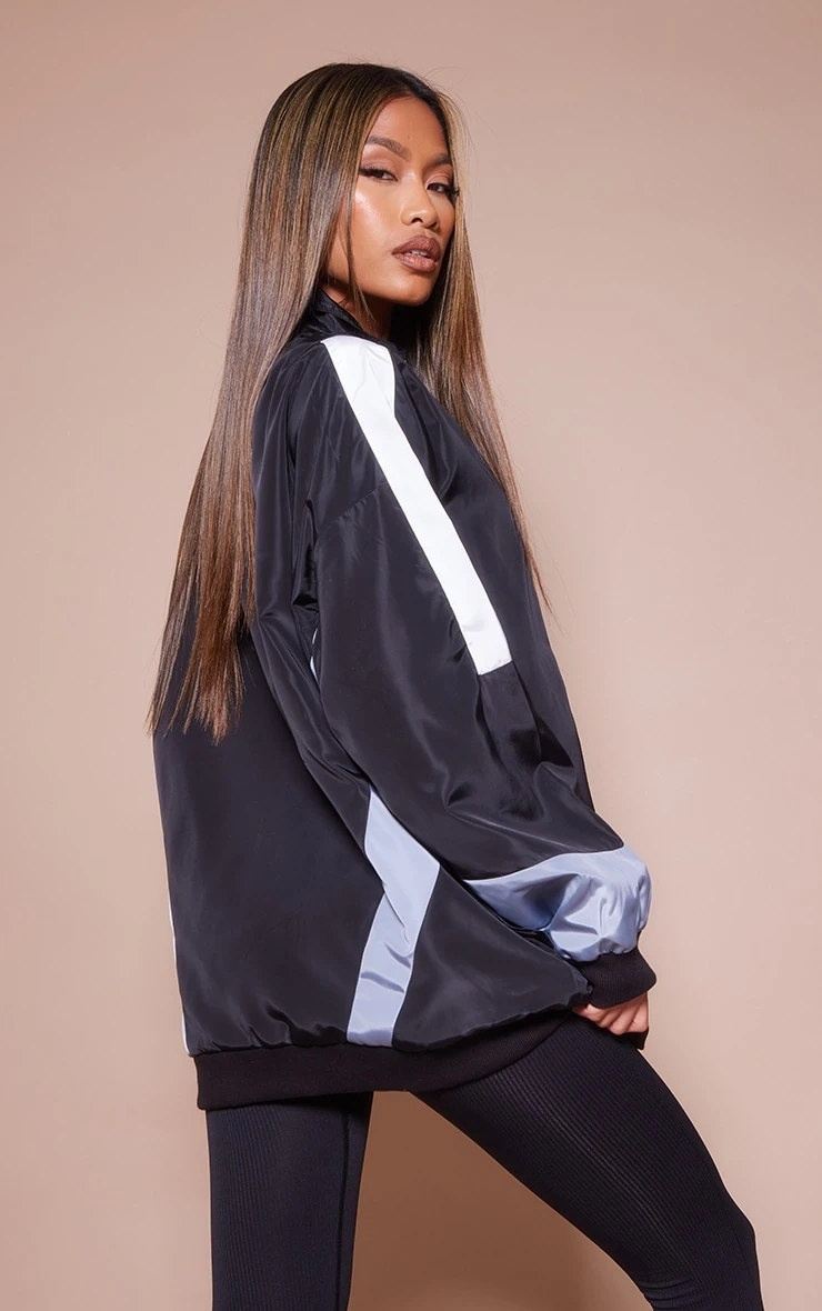Black Contrast Stripe Shell Bomber Jacket 2 Black Contrast Stripe Shell Bomber Jacket - Image 2