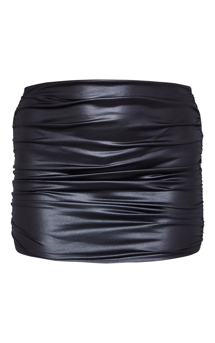 Black Wet Look Ruched Micro Mini Skirt 6 Black Wet Look Ruched Micro Mini Skirt - Image 6