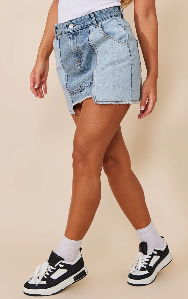 Vintage Mid Wash Panel Denim Mini Skirt 2 Vintage Mid Wash Panel Denim Mini Skirt - Image 2