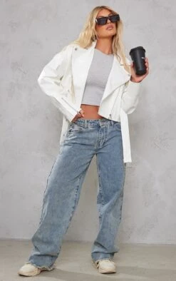 White Croc Faux Leather Oversized Biker Jacket
