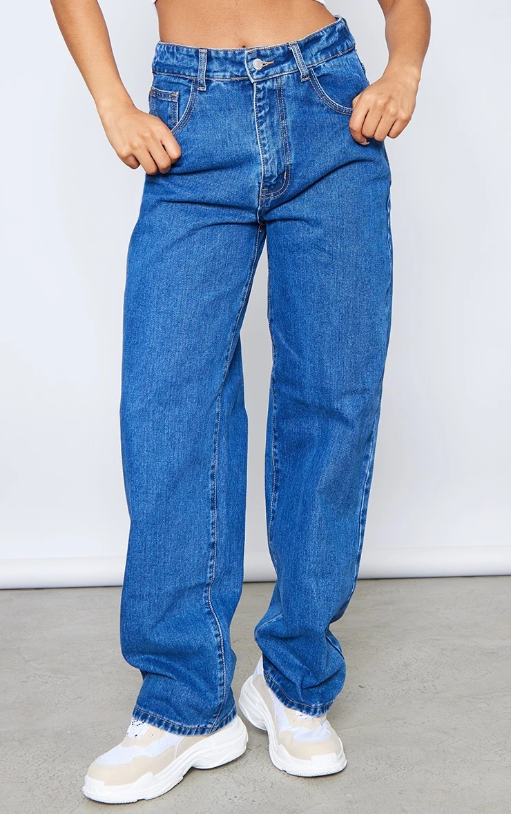 Mid Blue Wash Dipped Back Waistband Boyfriend Jeans 3 Mid Blue Wash Dipped Back Waistband Boyfriend Jeans - Image 3