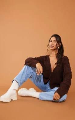 Chocolate Chunky Knit Slouchy Cardigan -Modern Wear Boutique db2200e433319b15e898be6740bce03bc84f0a86 cmr2698 3