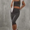 Charcoal Two Tone Micro Rib High Rise Midi Skirt