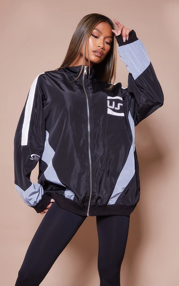 Black Contrast Stripe Shell Bomber Jacket 1 Black Contrast Stripe Shell Bomber Jacket