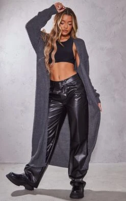 Charcoal Maxi Knitted Cardigan