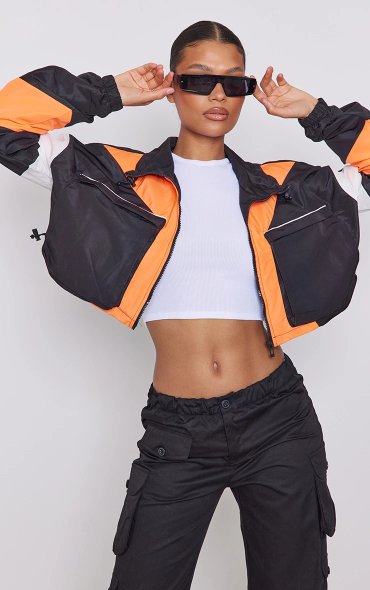 Orange Contrast Panel Pocket Front Jacket 1 Orange Contrast Panel Pocket Front Jacket