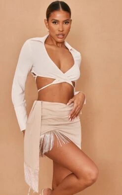 Sand Woven Fringe Hem Drape Front Mini Skirt -Modern Wear Boutique e09f39c17f5c5f691ffd6de20ac86bd0296c8e59 cmw6277 4