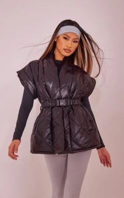 Black Belted Diamond Quilted Gilet
