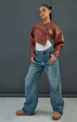 Tan Cross Over Detail Cropped Biker Jacket -Modern Wear Boutique e31fbea91995e27505ff2a67d9c6dc7344a464ac cnc6107 3