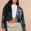 Black Croc Faux Leather Oversized Biker Jacket