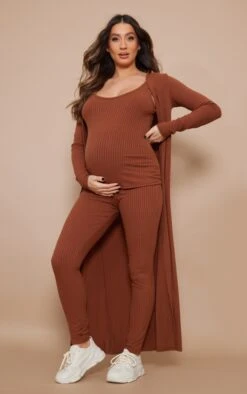 Maternity Chocolate Soft Ribbed Cardigan