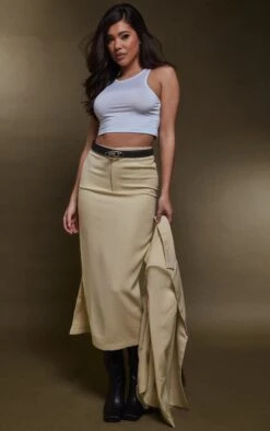 Stone Woven High Waist Tailored Midi Skirt