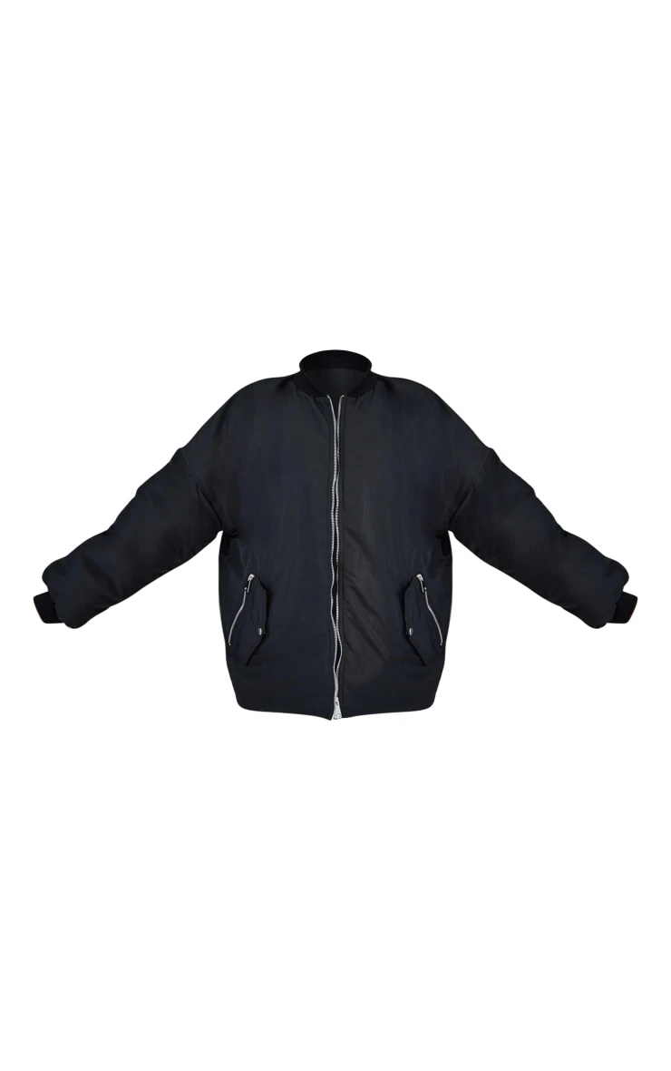 Black Pocket Detail Oversized Bomber Jacket 5 Black Pocket Detail Oversized Bomber Jacket - Image 5