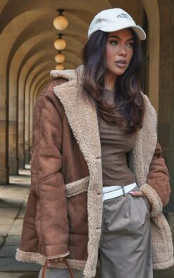 Brown Faux Suede Aviator Jacket