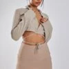 Taupe Stretch Woven Basic High Rise Micro Mini Skirt