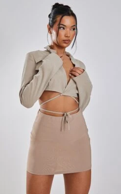 Taupe Stretch Woven Basic High Rise Micro Mini Skirt