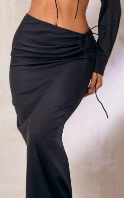 Black Woven Ruched Tie Front Maxi Skirt -Modern Wear Boutique ec498073e157289bbec43d76b521719fdff97540 cmq1355 4