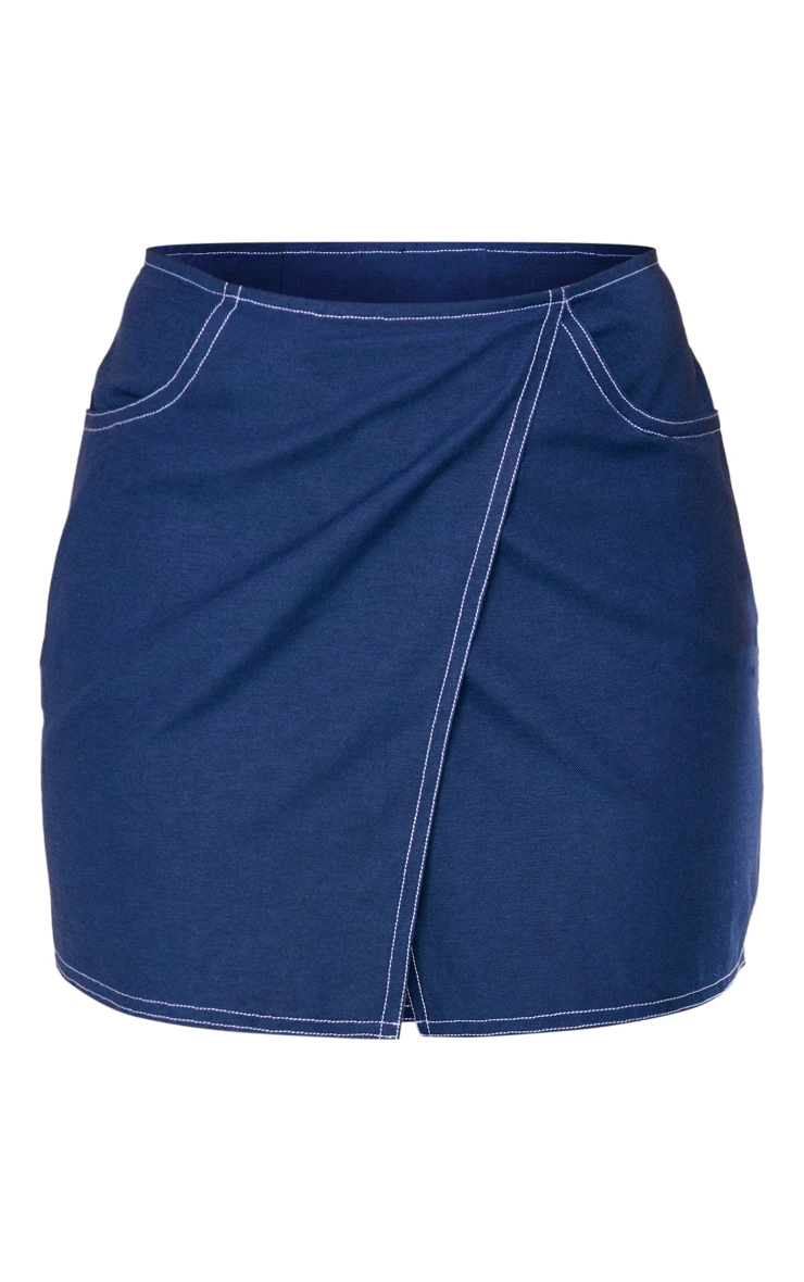 Dark Blue Contrast Stitch Lightweight Twill Fold Over Mini Skirt 6 Dark Blue Contrast Stitch Lightweight Twill Fold Over Mini Skirt - Image 6