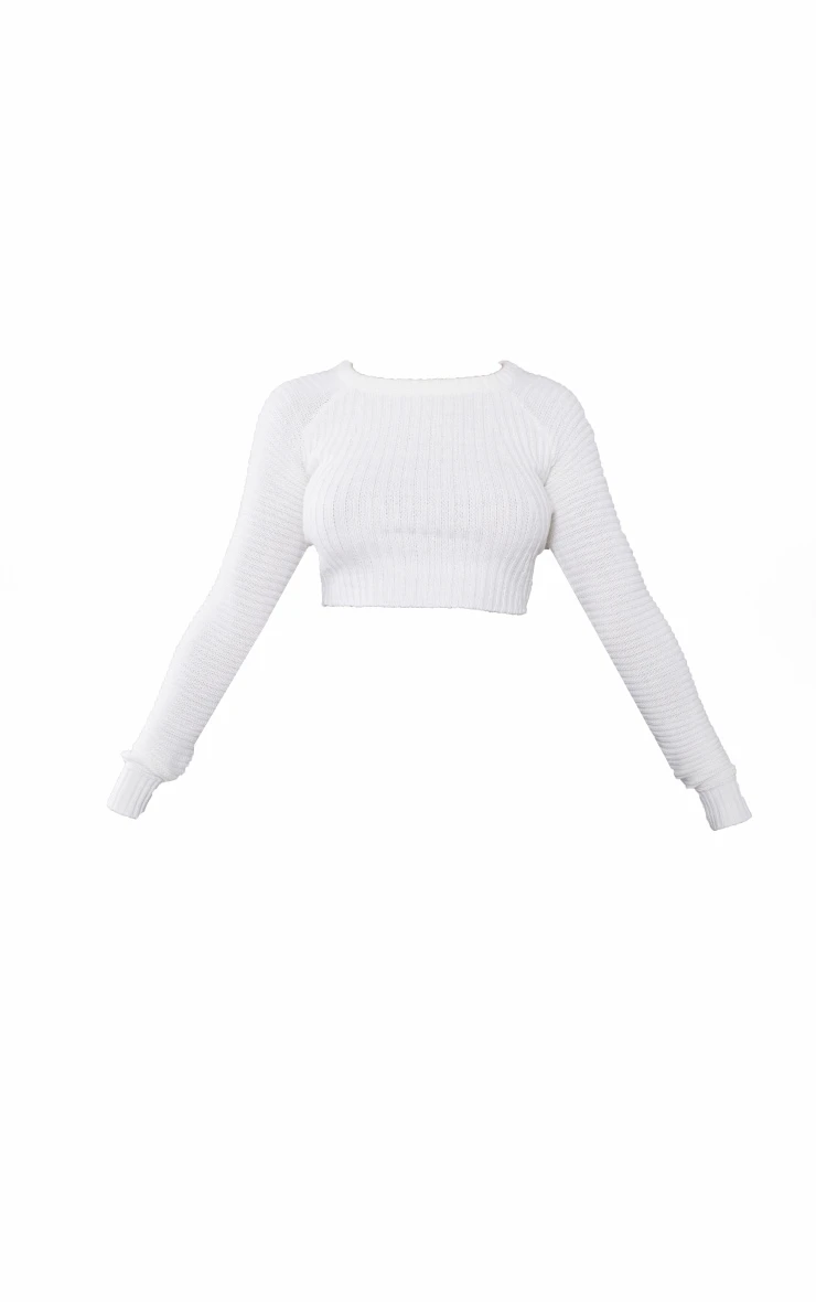 White Cropped Rib Knitted Jumper 6 White Cropped Rib Knitted Jumper - Image 6