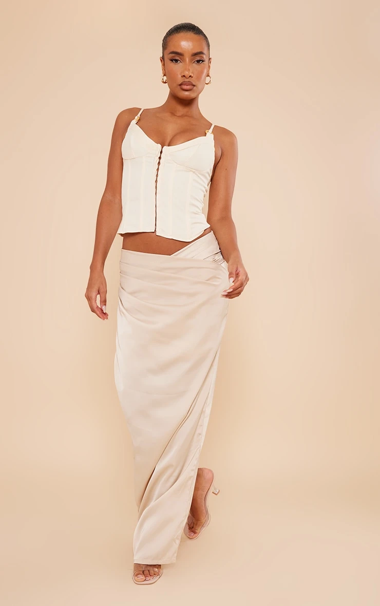 Champagne Satin Cowl Front Maxi Skirt 1 Champagne Satin Cowl Front Maxi Skirt