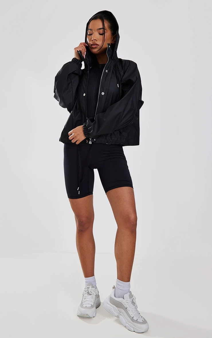 Black Rubberised Hooded Drawstring Jacket 3 Black Rubberised Hooded Drawstring Jacket - Image 3