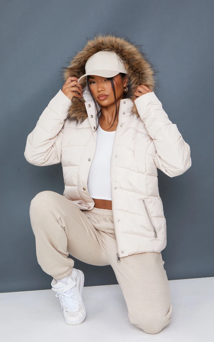 Stone Quilted Mara Faux Fur Hooded Puffer Jacket 1 Stone Quilted Mara Faux Fur Hooded Puffer Jacket